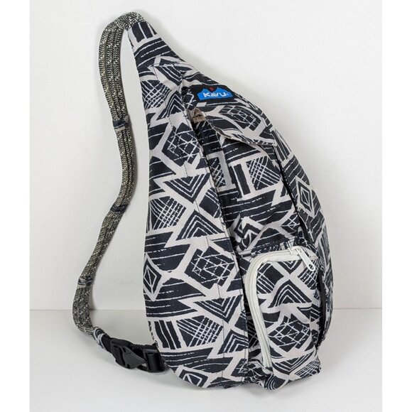 Kavu Handbags - KAVU Rope Bag Sling Backpack Tile Maze Black White Aztec Geometric Crossbody